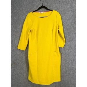 Boden Dress Women 8 Regular Yellow Boat NEck Quarter Sleeve Front Pocket